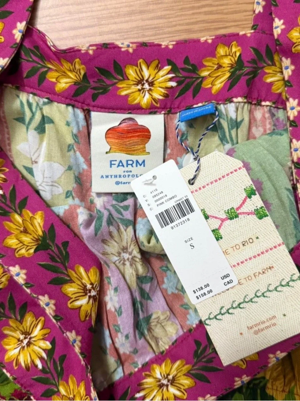 Farm Rio Floral Printed Smocked Crop Tank Top - Pink & Green - Picture 2 of 3